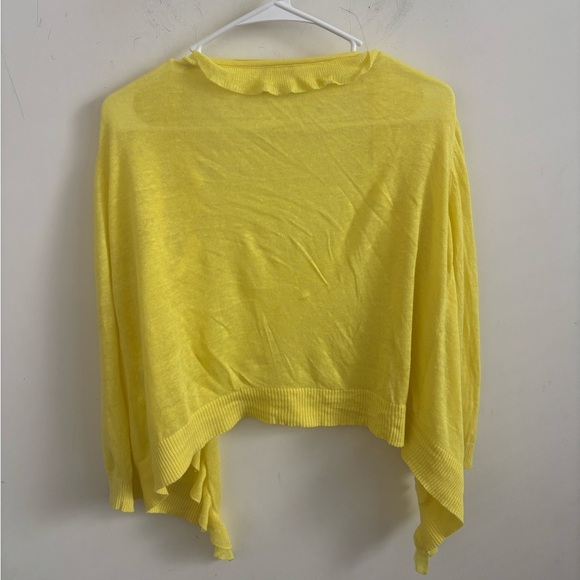 J.Crew Womens Cropped Sz L Yellow Ruffle Cardigan Linen Lightweight Cottagecore - Picture 3 of 5